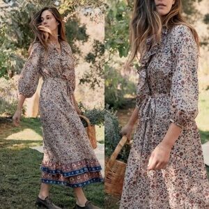 Christy Dawn Prairie Dress Sand Anemone Vine Midi, Organic Cotton, Size Small